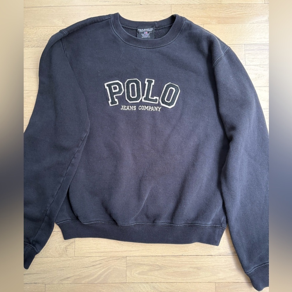 Polo by Ralph Lauren Black Crewneck Sweater with Classic Ribbed Design